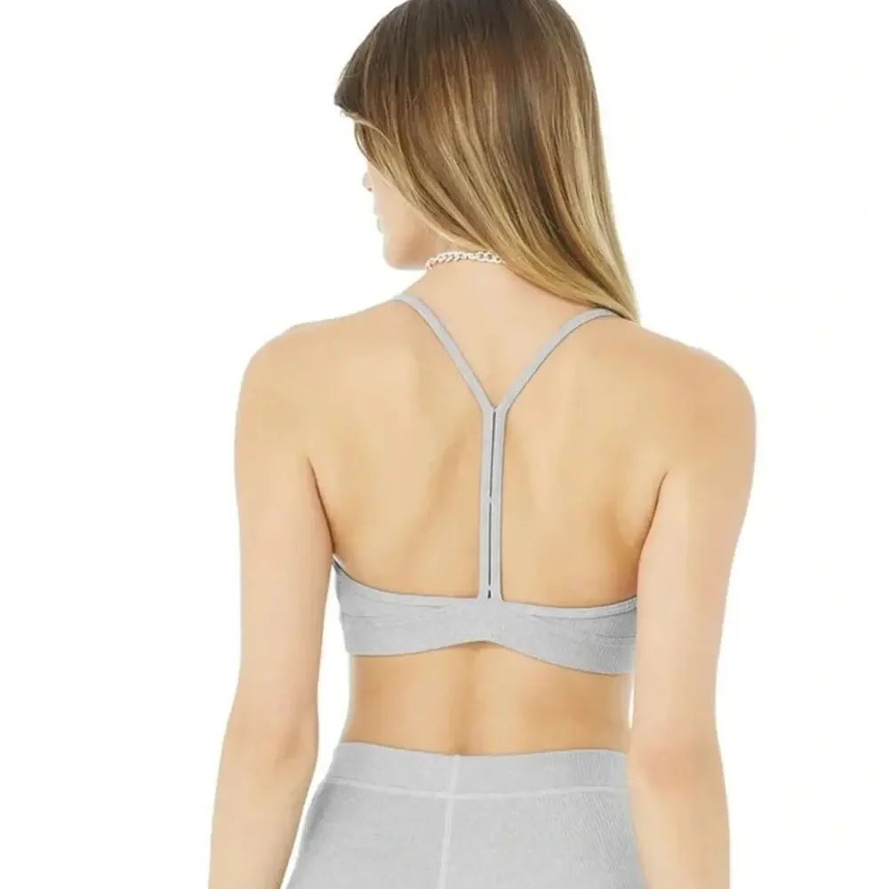 NWT Alo Yoga Ribbed Blissful Sports Bra Dove Grey Heather Sports Gym Size XS